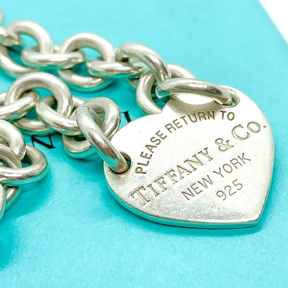 Tiffany & Co. Return to Tiffany Heart Charm Bracelet Sterling Silver 7.5" W/ Box - Picture 2 of 12